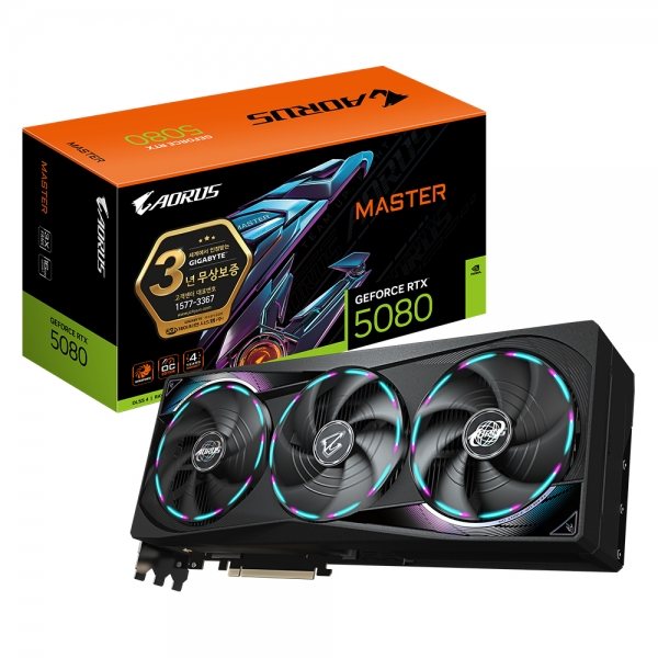 GIGABYTE GIGABYTE AORUS 지포스 RTX 5080 MASTER D7 16GB 제이씨현, GV-N5080AORUS M-16GD 2,508,000원