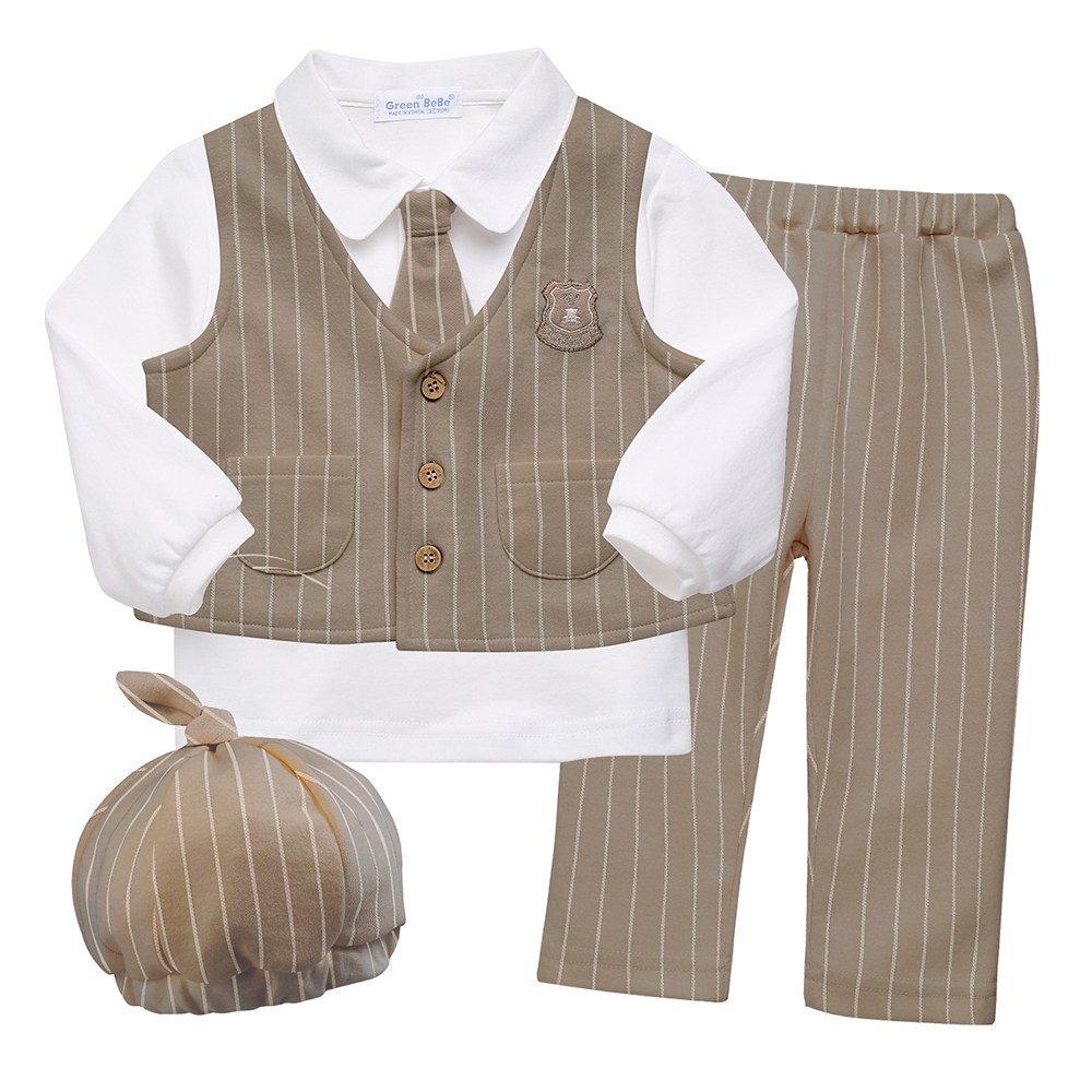 그린베베 국내생산 영유아용 남아정장 봄가을용 심플라인 조끼 남아정장 5종세트 34,300원