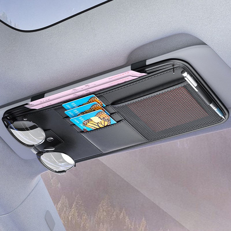 SEAMETAL 차량용 선바이저 수납포켓 가죽 멀티수납 정리포켓, 블랙, 1세트 16,900원