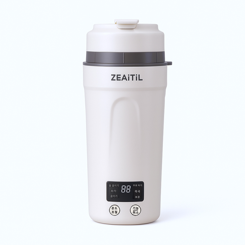 휴대용 분유 물주전자 온도표시 여행 전기 온수컵 전기포트 보온포트 커피포트 대용량 650ML 차량용 텀블러, 베이지 650ML 1개 39,990원