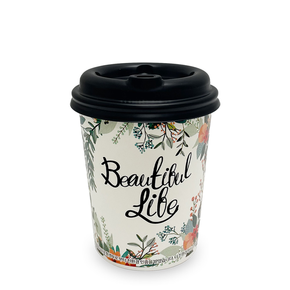 친환경 10온스 플라워 종이컵+타공뚜껑(블랙) 100개 세트, 100개, 1개 14,000원