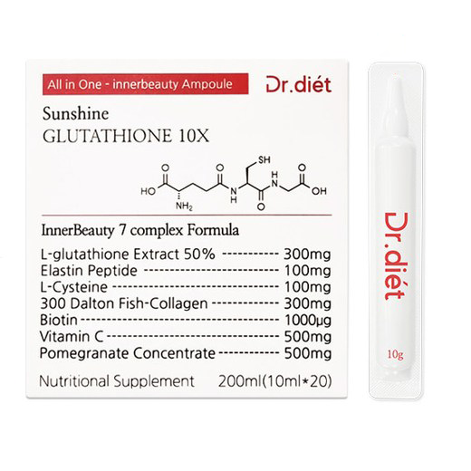 닥터디엣 선샤인 글루타치온 10X 올인원 이너뷰티 앰플 L-시스테인 콜라겐 비타민C 엘라스틴 비오틴, 200ml, 1개 29,040원