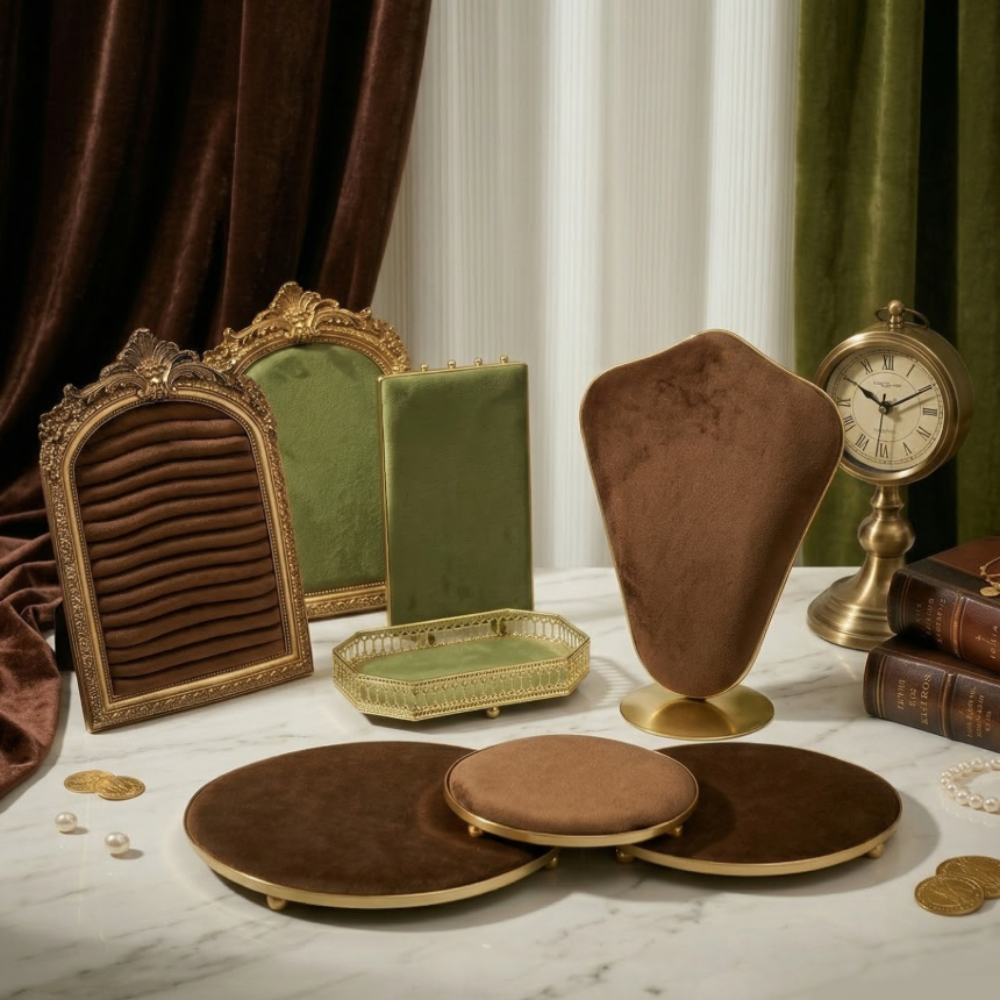 앤틱 벨벳 주얼리 진열대 반지 목걸이 귀걸이 디스플레이 스탠드 소품 인테리어 빈티지 골드 프레임 벨벳 주얼리 트레이 악세사리 진열대 모음 21,900원