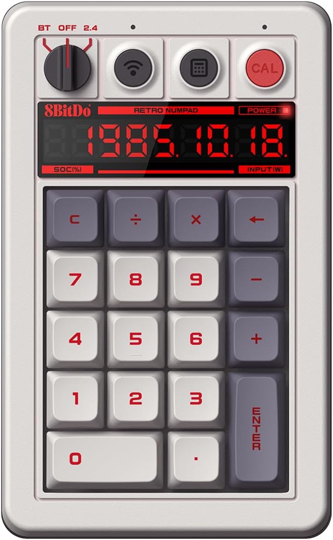8Bitdo 18 키 레트로 기계식 Numpad PC 및 표준 계산기 모드 지원 핫스왑 가능 바로가기 버튼 Bluetooth2.4GWired for Windows Android - 103,230원