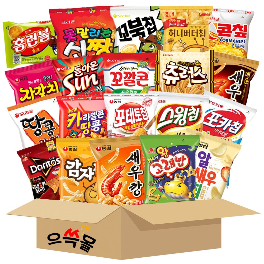 봉지과자 선물세트 20종 1호 썬칩 신짱 꼬깔콘 포테토칩 왕고래밥 츄러스 카땅 홈런볼 포카칩 스윙칩 꼬북칩 콘칲 땅콩강정 허니버터칩 나쵸 자갈치 새우깡 감자깡 알새우칩 매운새우깡, 1개 32,800원