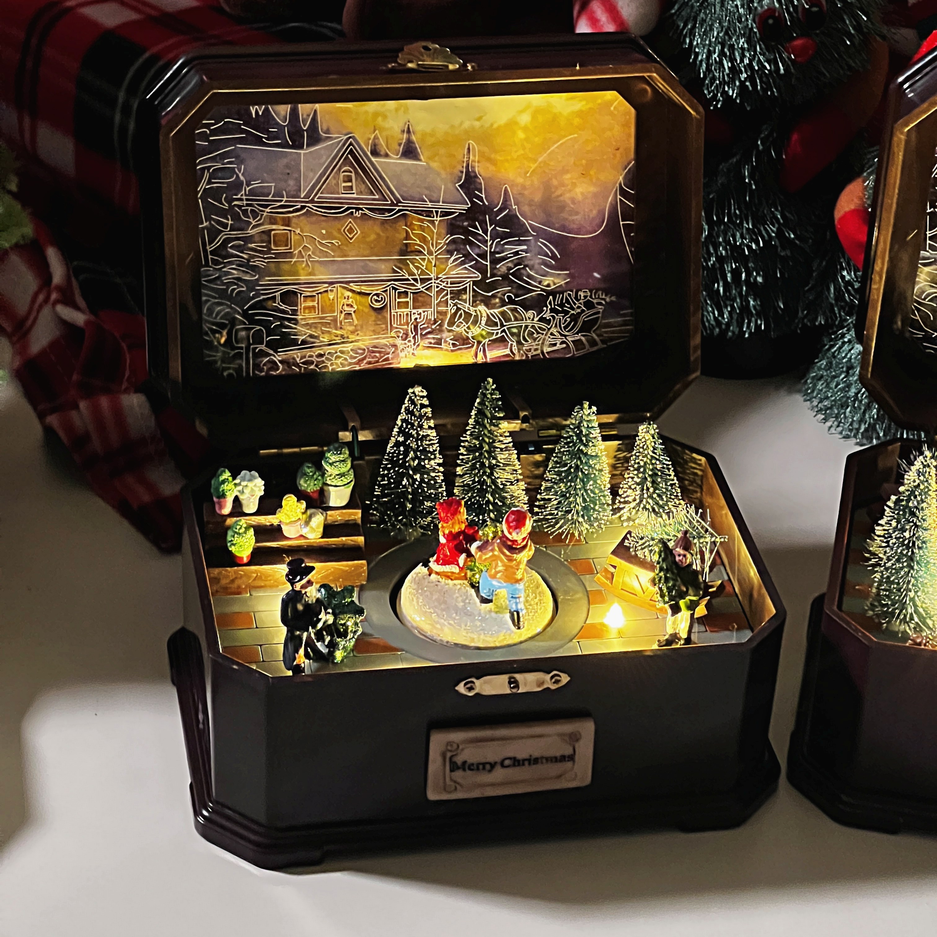 크리스마스 뮤직박스 오르골 자동 LED 멜로디 빈티지 무드등 오르골, 01_연인 뮤직박스 오르골, 1개 52,100원
