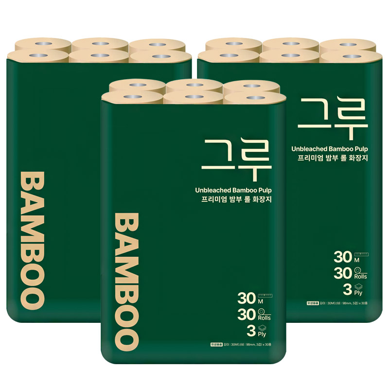 삼정펄프 그루 프리미엄 밤부 천연펄프 3겹 화장지 30M 30롤 3팩, 1세트, 90롤, 30m 59,800원