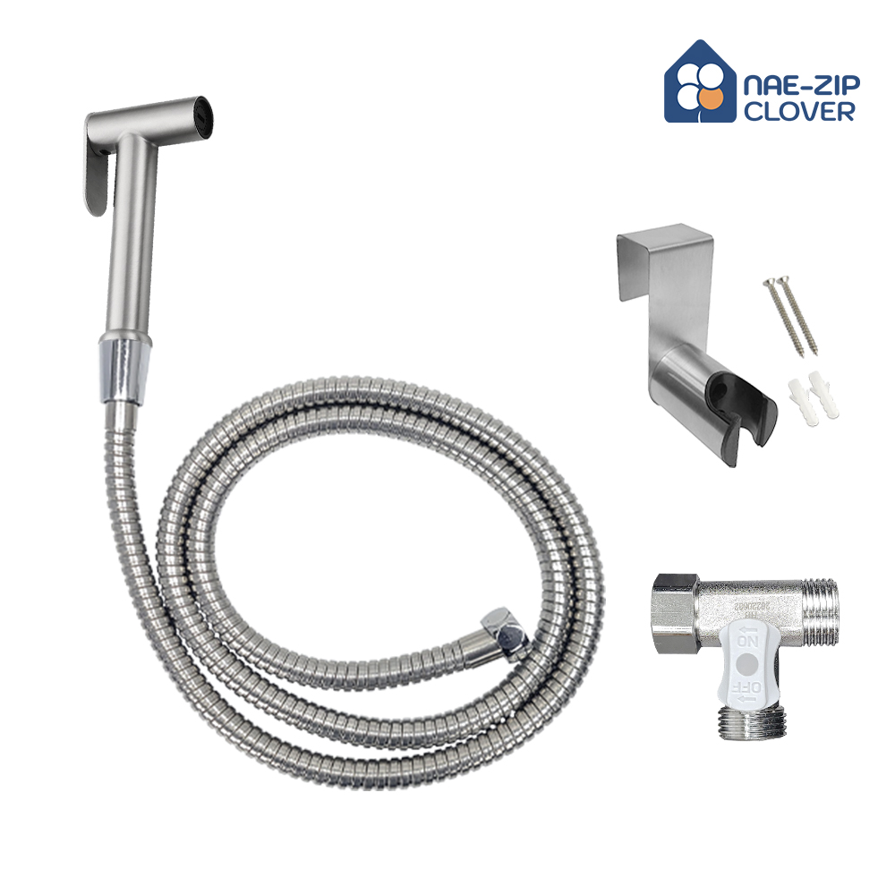욕실스프레이건 고정형+국산 메탈호스+변기거치대 + 황동 T밸브, 고정형 실버, 5m 37,100원