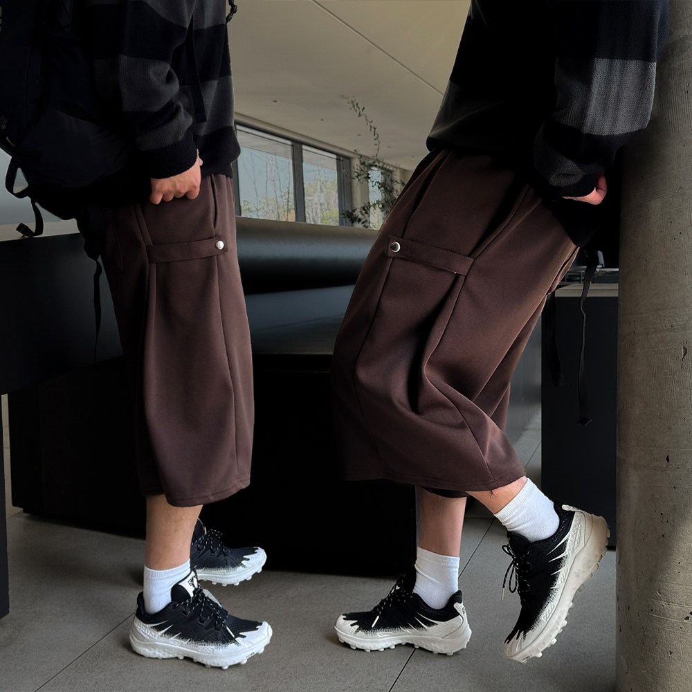 빠델 [당일출고] 7부 사이드스냅 버뮤다팬츠 벌룬 와이드 반바지 빅사이즈스웻 팬츠 츄리닝 19,800원