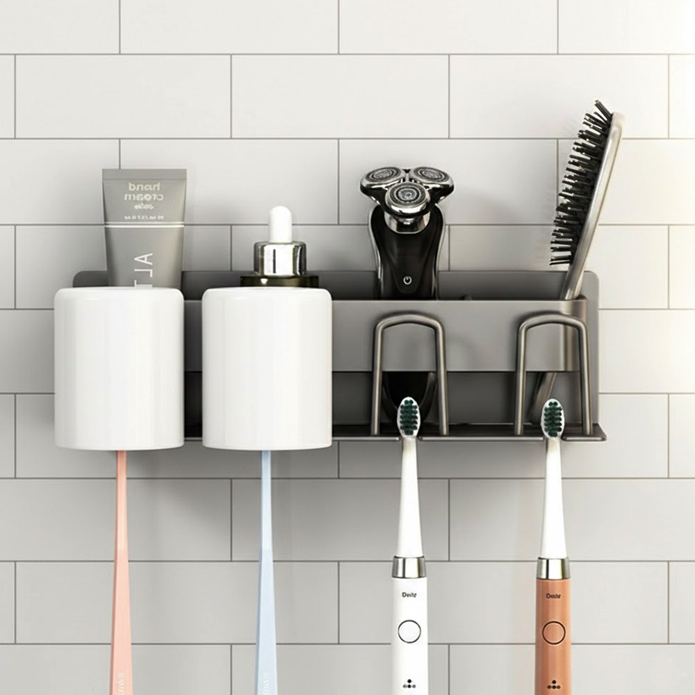 무타공 접착식 칫솔걸이 2구3구4구, 1개, black 4인 17,800원