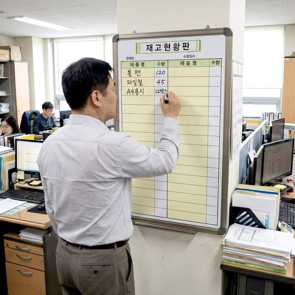 재고관리현황판 600x900 자재현황표 비품관리 사무실칠판 주문제작 도안칠판 화이트보드 38,000원