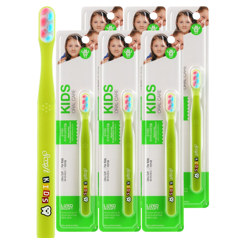 리앤코 소프트 키즈 어린이용 부드러운 저자극 칫솔, 1개, 6개입, 그린 44,900원