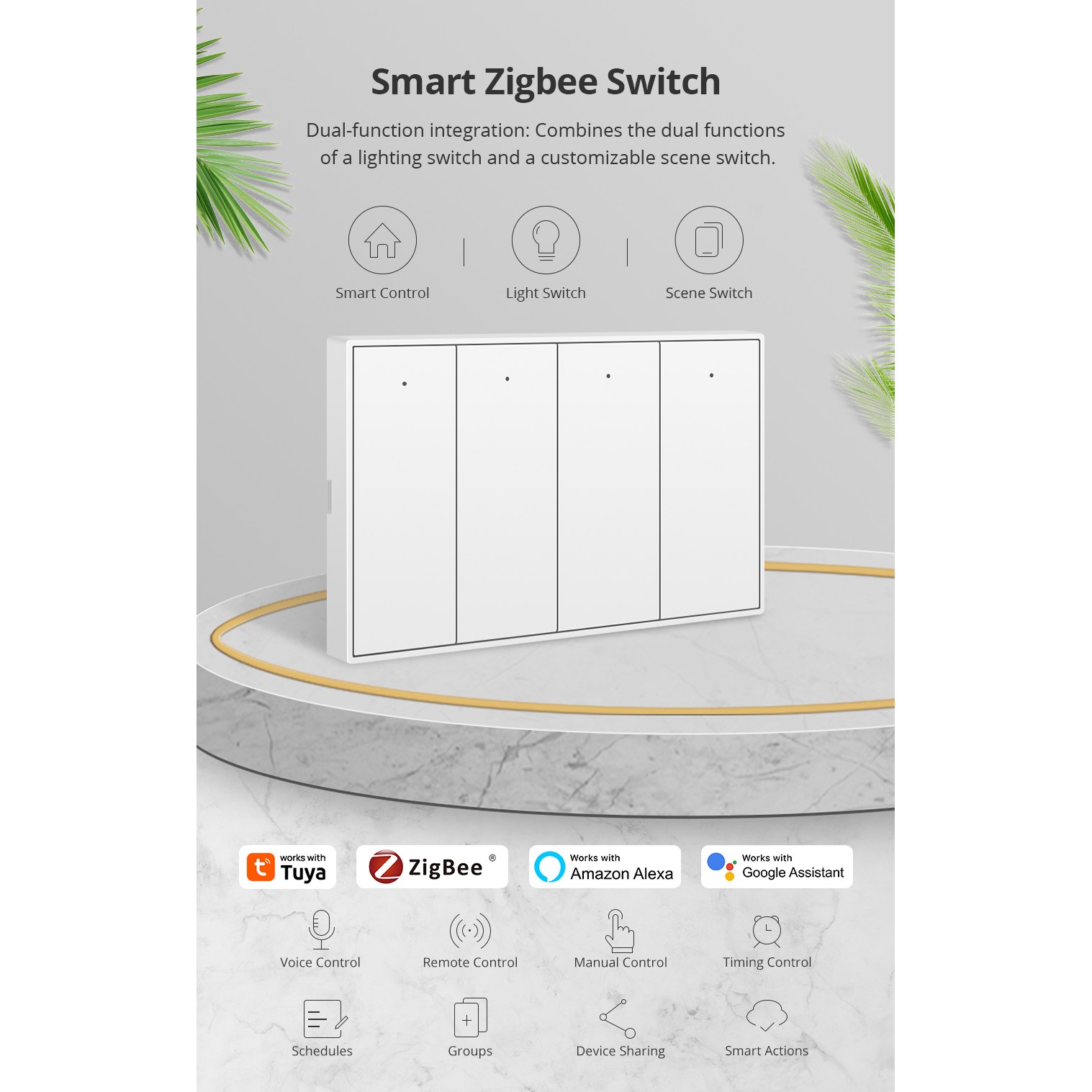 [화이트]제미스마트 KES 606US-L4 IoT 지그비 조명스위치 4구 구글홈 애플홈 스마트싱스 투야앱연동 76,800원