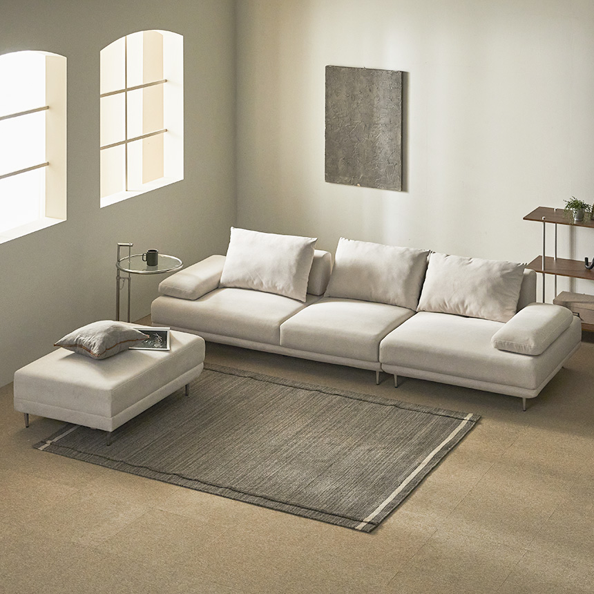 플로라 스윙 무빙 팔걸이 패브릭 4인용 소파 + 스툴 방문설치, 아이보리 892,280원