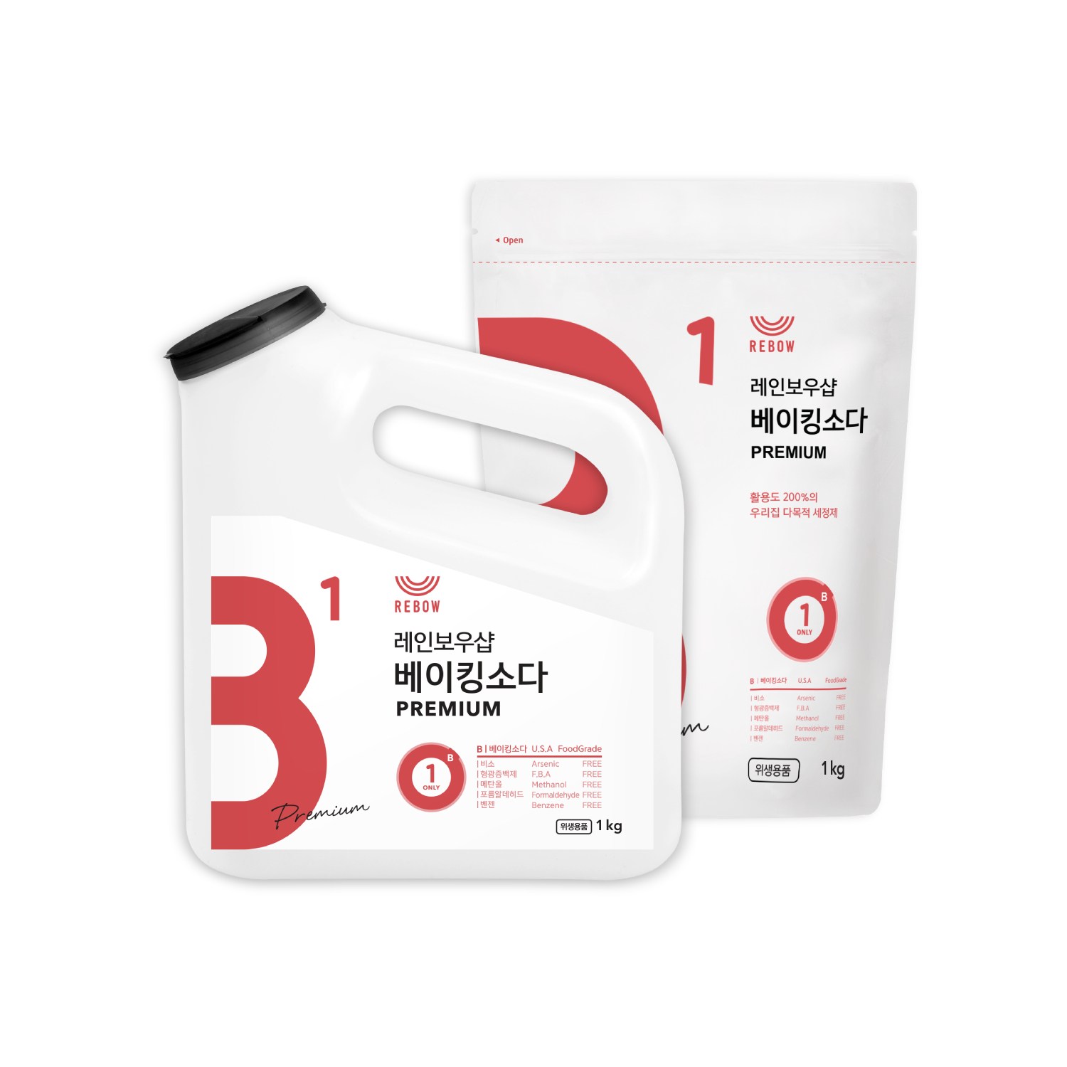레인보우샵 베이킹소다 프리미엄 왕톡톡이 세트 본품 1kg 1개+리필 1kg 1개 20,100원