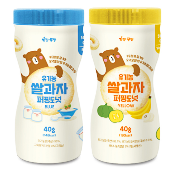 키짱몸짱 아동용 유기농 쌀과자 퍼핑도넛 2종 세트, 바나나맛,요거트맛, 40g, 1개, 현재가 9,690원