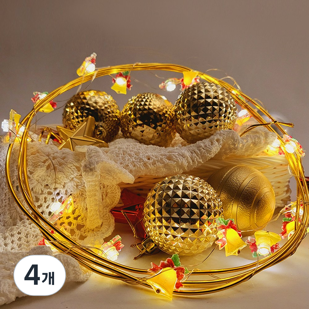 아리조명 당일출고) LED 크리스마스 파티 장식 조명 건전지 캐릭터 데코 와이어 줄 트리 전구 산타 눈사람 루돌프 종 (깜빡임 기능o), 캐릭터 와이어 전구 종 20p (+AA건전지 4개), 4개 30,100원