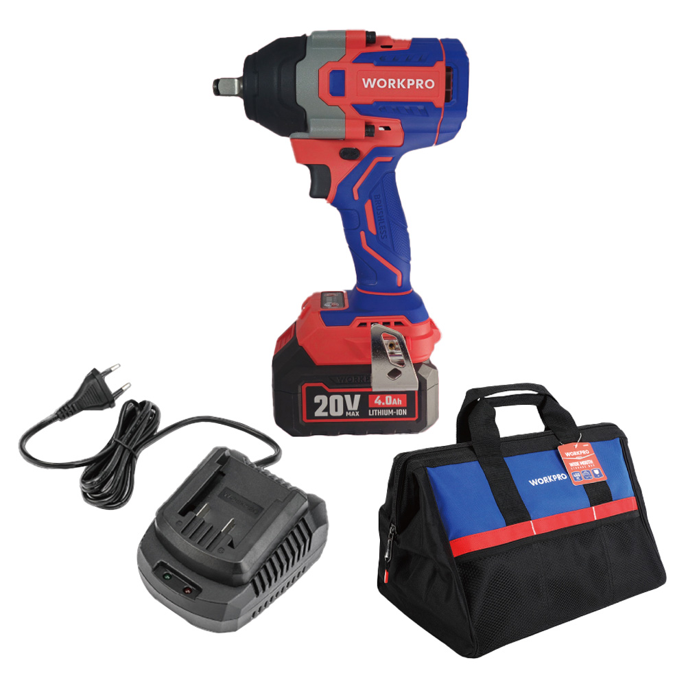워크프로 20V 충전 고중량 임팩렌치 + 배터리4A + 충전기 + 공구가방 세트 WP890213K 237,000원