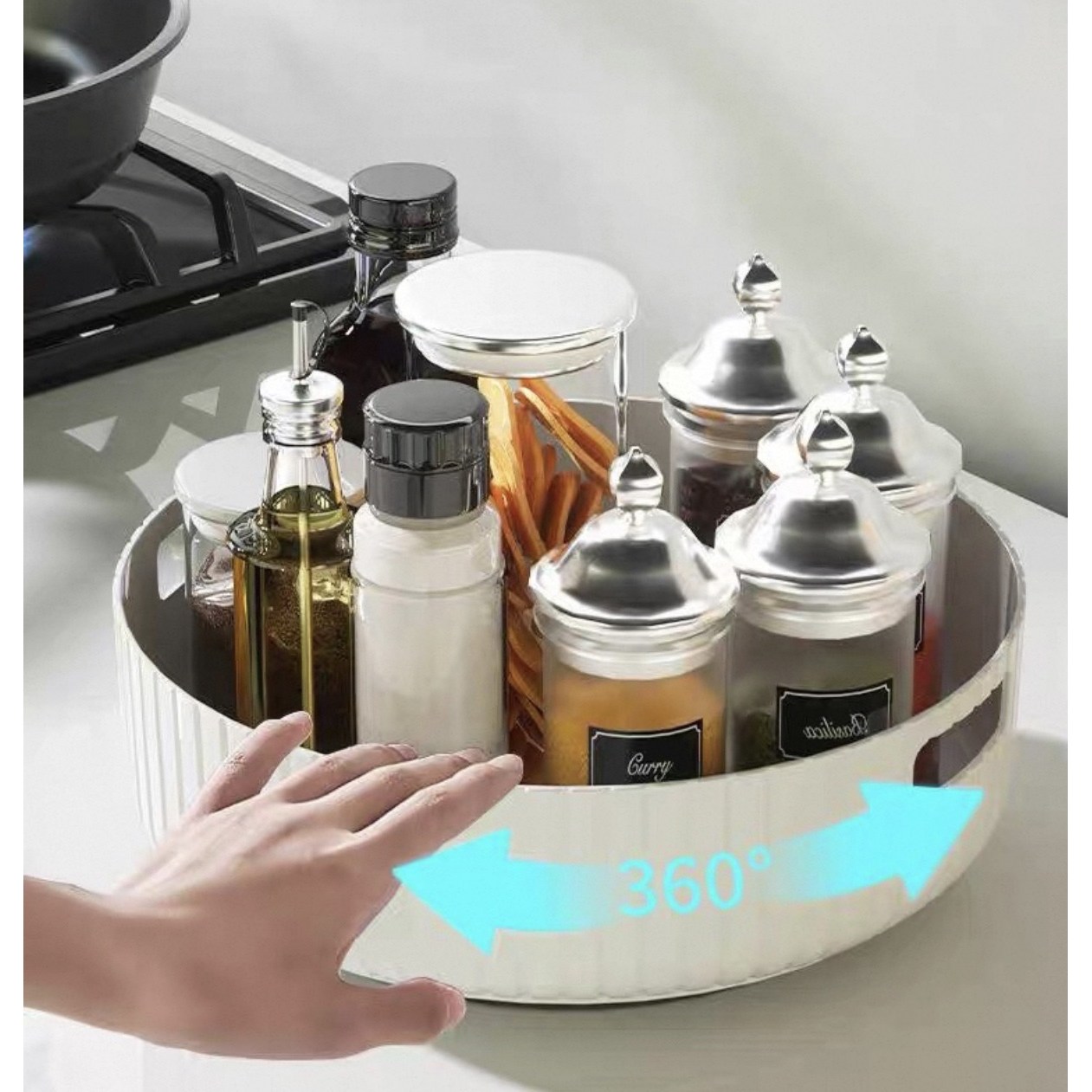 [도톤앤보리] 360도 회전 양념통 정리대 주방 선반 트레이 팬트리 수납함 화장대 정리함 28cm 9,800원