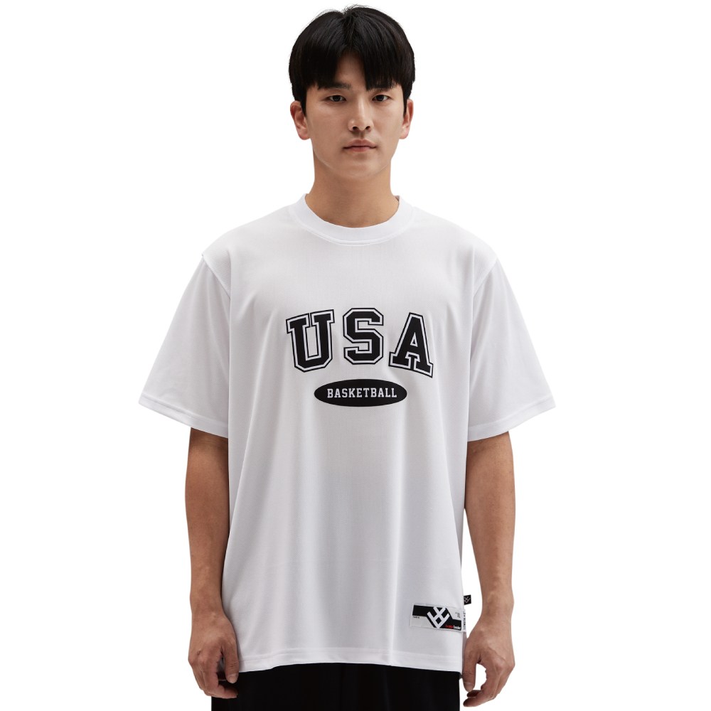 [버저비터] 농구 반팔 네이비 화이트 USA 아치 로고 티셔츠 36,000원