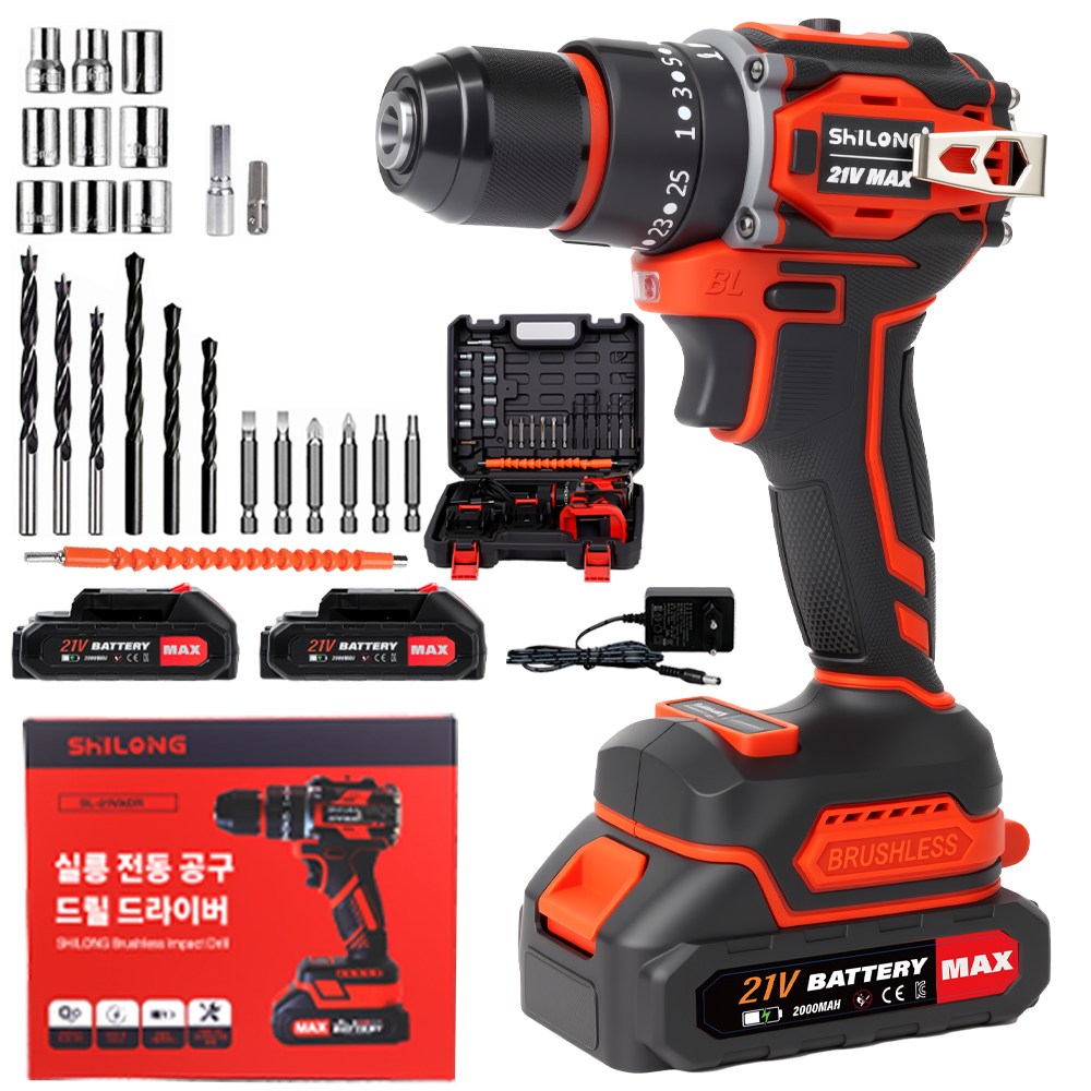 SHILONG BLDC 21V 전동드릴 무선 충전 임팩 드라이버 가정용 다용도 전동드릴 SL-21VADR, 1세트 65,900원
