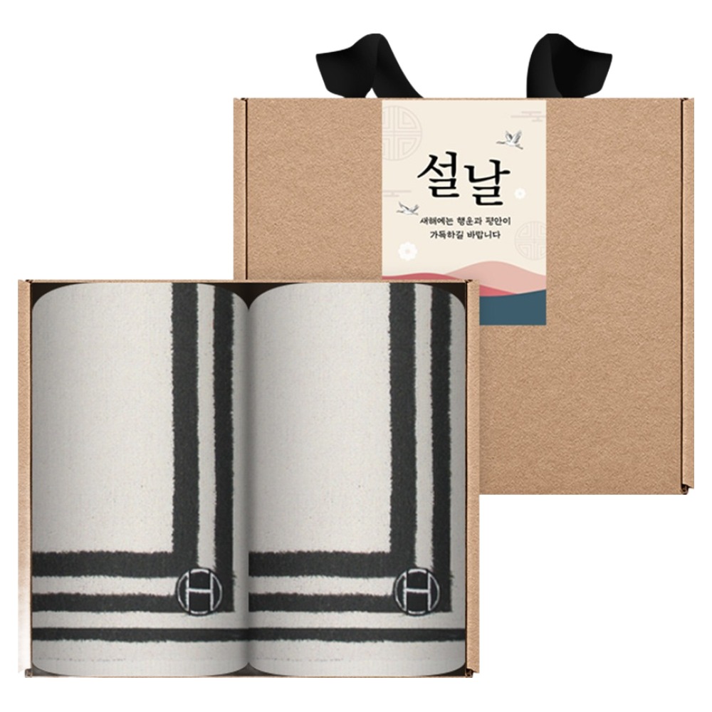 송월타월 명절 설날 새해 신년 스퀘어 고리 핸드타올 2p + 스티커 + 크라프트 케이스 세트 6,500원