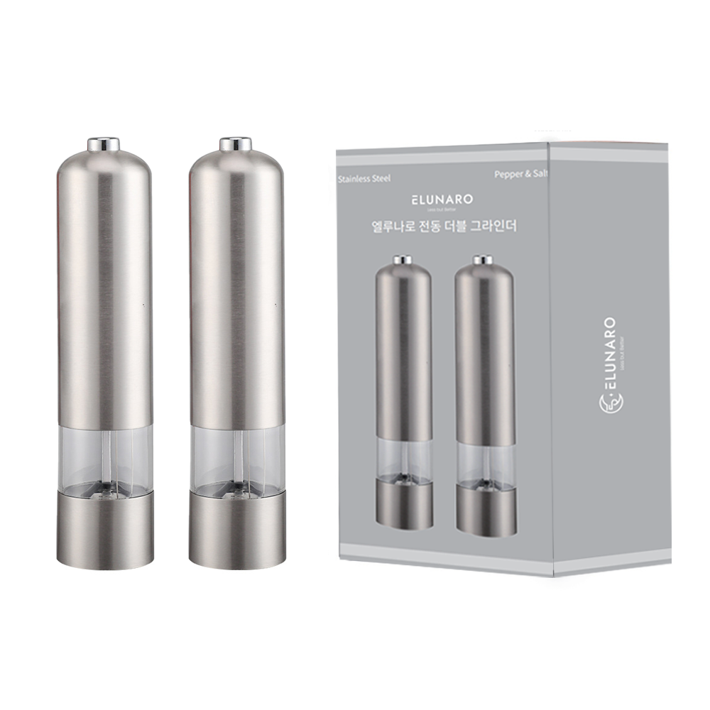 1+1 엘루나로 자동 전동 소금 후추 그라인더, 1세트, 스텐+스텐, 80ml 19,800원