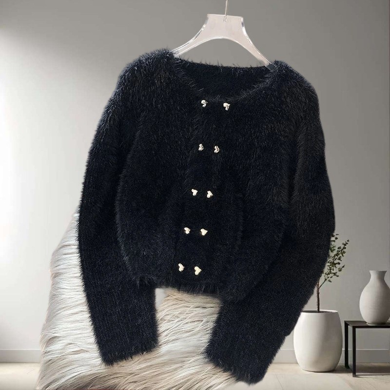 Asure 여자 앙고라 니트가디건 가을 겨울 라운드 스웨터 아우터 31,800원