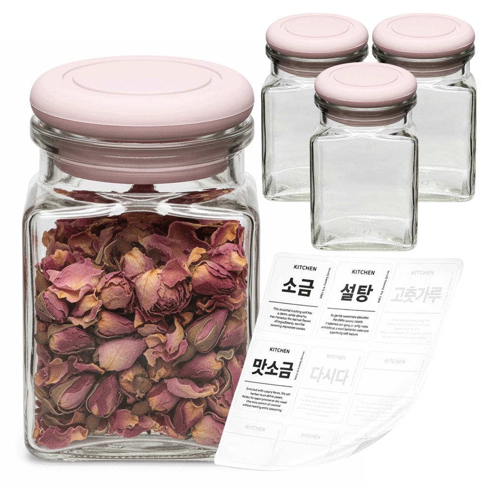 미르코리아 헥사 팬트리 실리콘 밀폐 양념통 150ml x 4p + 허브 사각 핑크 4p + 양념라벨 8종 세트 12,560원