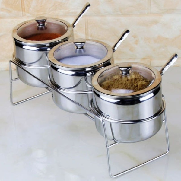 업소용 스테인리스 테이블 조미료통 소금 국밥집 다대기 양념통 3피스 세트 랙스푼포함 24,800원