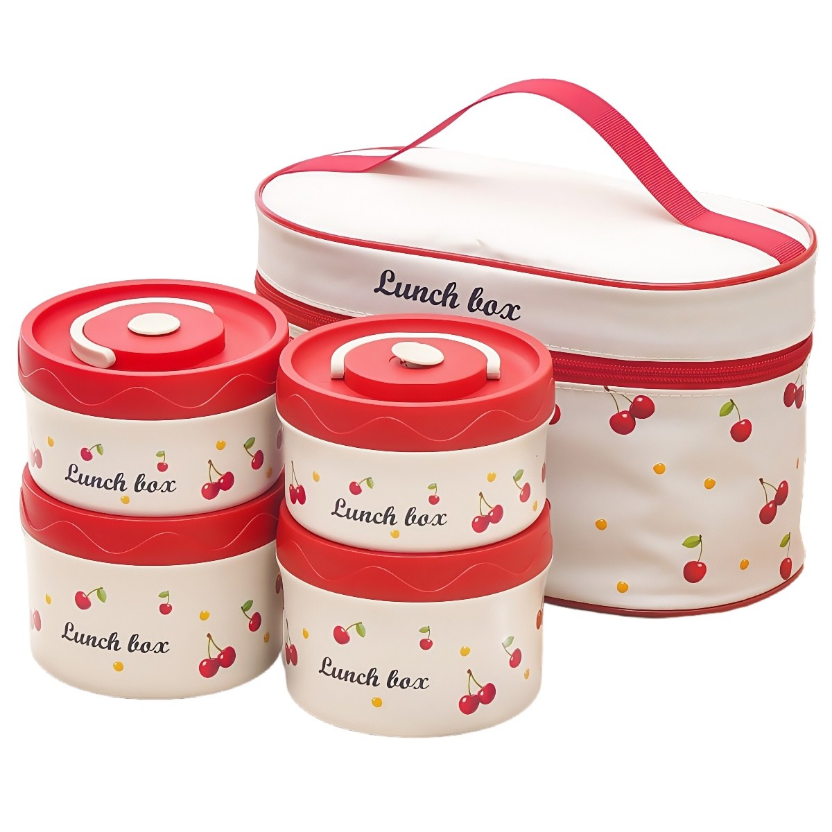 Thund Leod 스테인리스원형 보온도시락전자레인지사용가능 보온가방 세트 포함 직장인휴대용 런치박스, 1개, 체리 4단 32,900원