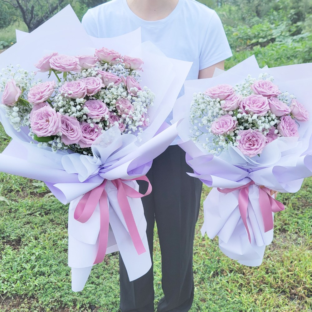 보라 장미 생화 졸업 기념일 이벤트 꽃다발 농장직송 꽃배달싼곳, 20송이 꽃다발, 1개 55,900원