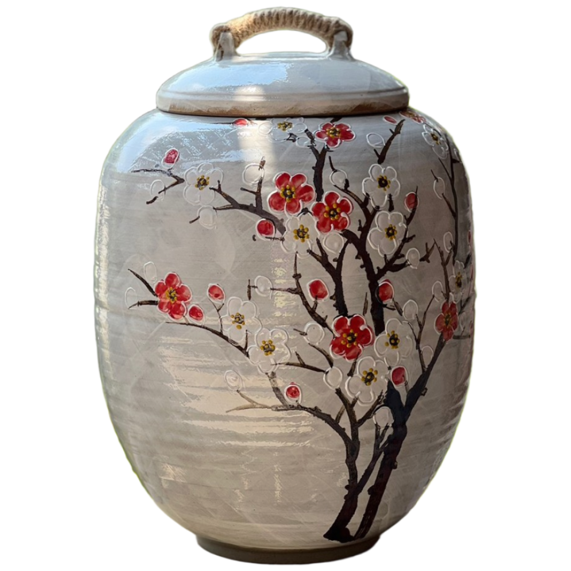 달빚도자 [여주도자기_흙도예] 백 통자 매화 20kg 쌀독 쌀항아리+뚜껑포함(통항아리형), 혼합색상, 1개 150,000원