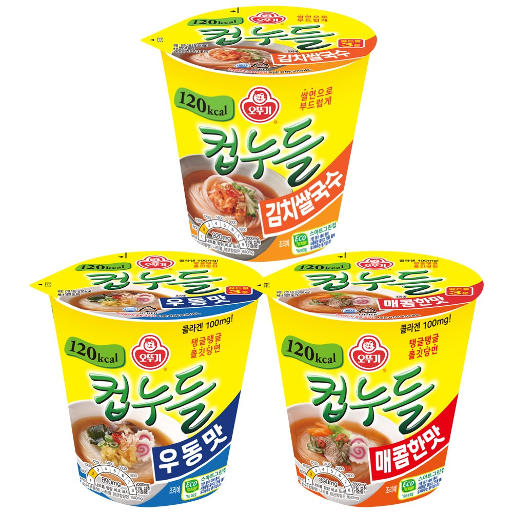 오뚜기 컵누들 3종 4개씩(매콤한맛+우동맛+김치쌀국수), 12개 15,900원