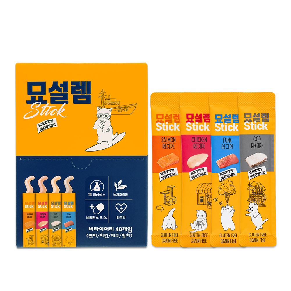 페슬러 고양이 묘설렘 스틱 버라이어티 40p, 1개, 400g, 혼합맛(연어/치킨/대구/참치) 13,100원