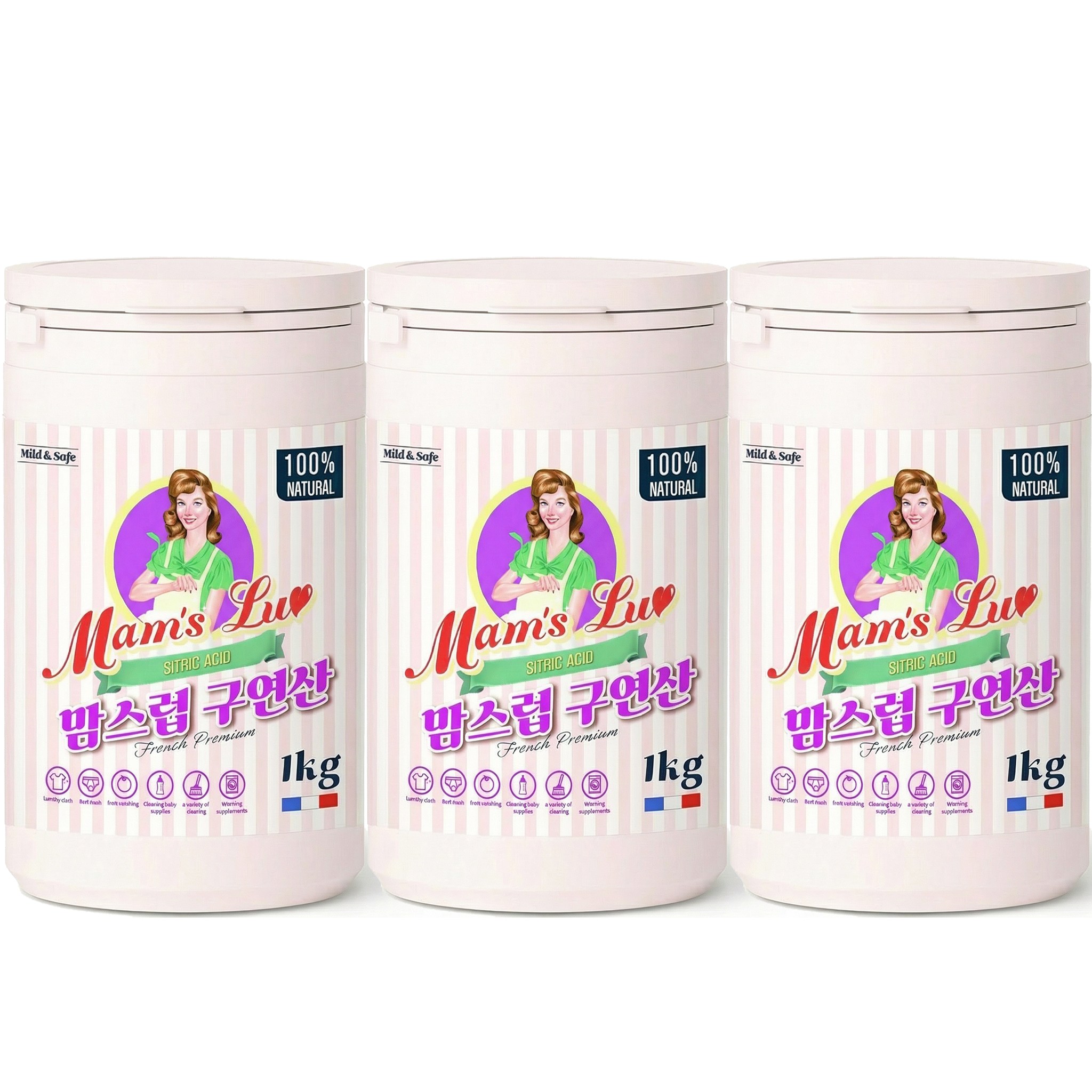 맘스럽 (초특가) 구연산 1kg x 3통 프리미엄 용기형 1등급 천연세제  세탁세제 세정제  세제는 맘스럽 입니다 10,900원