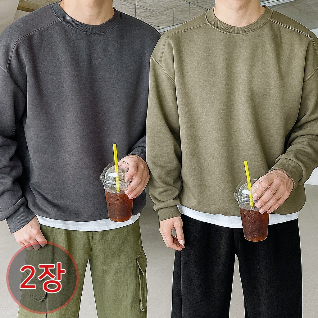 [1+1] 2장가격 절개라인 베어 양털 기모 자극제로 오버핏 맨투맨 37,900원