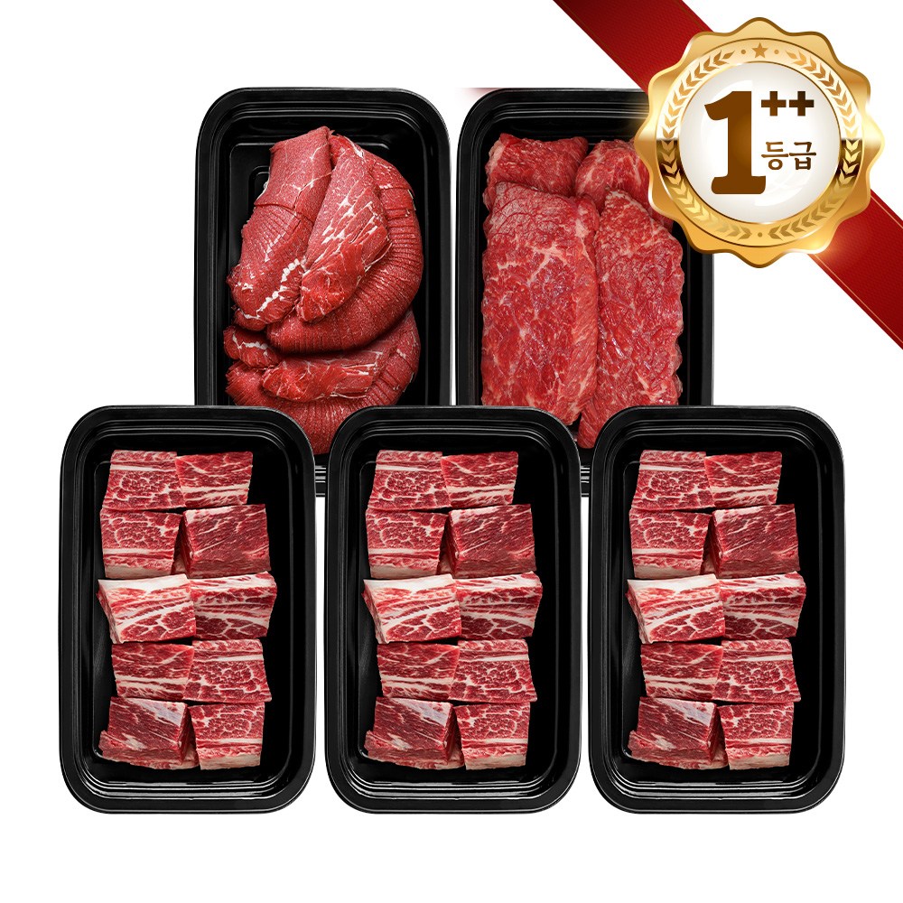 쿠가[냉장냉동] 횡성한우 어사품 1++등급 정육 찜갈비 혼합 5구 7호(총2.7kg)근내지방도7이상[구성 불고기+국거리+찜갈비+찜갈비+찜갈비] 356,400원