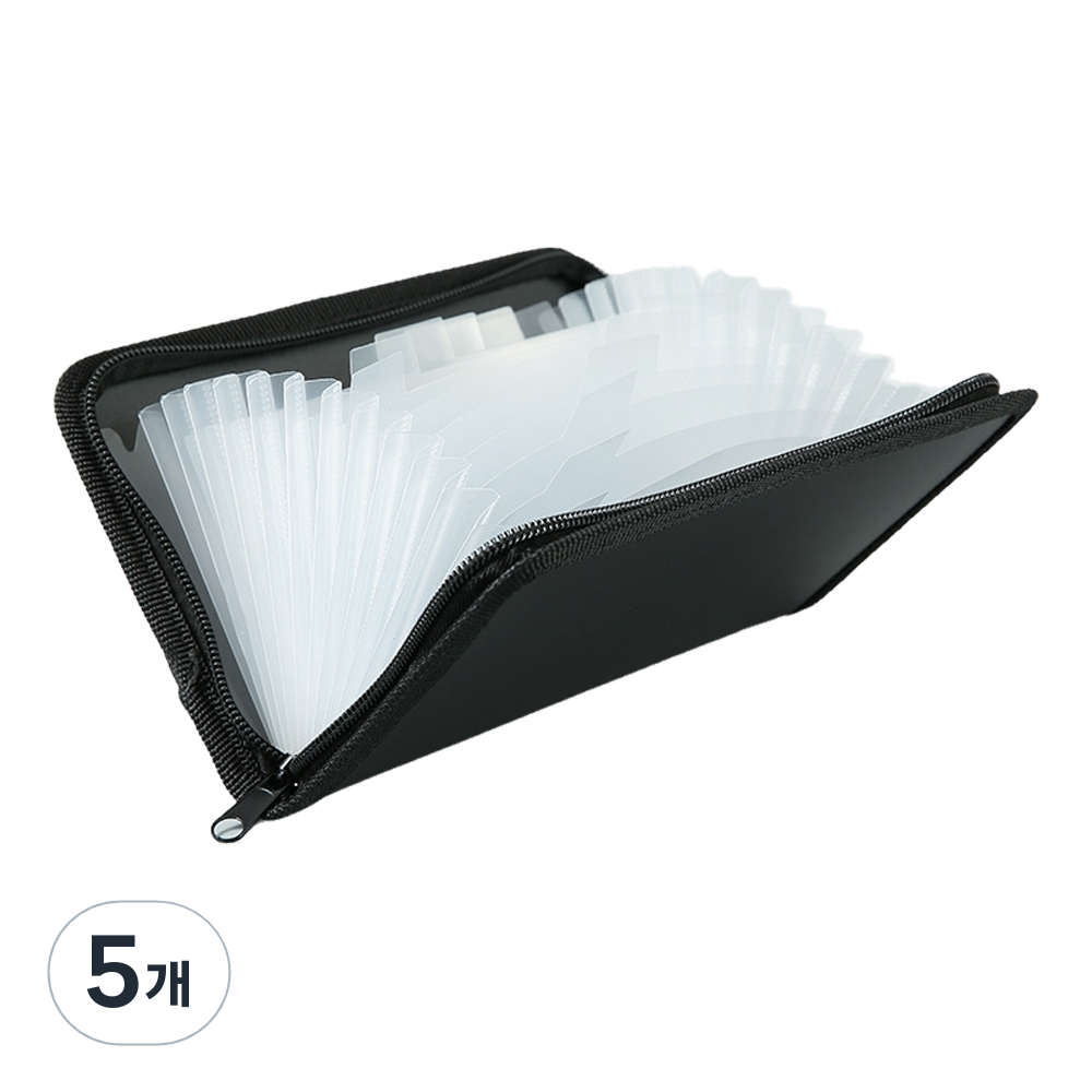 코히모 티켓홀더 아코디언형 정리함 A6 지퍼형 4W169, 블랙 + 투명, 5개 20,000원