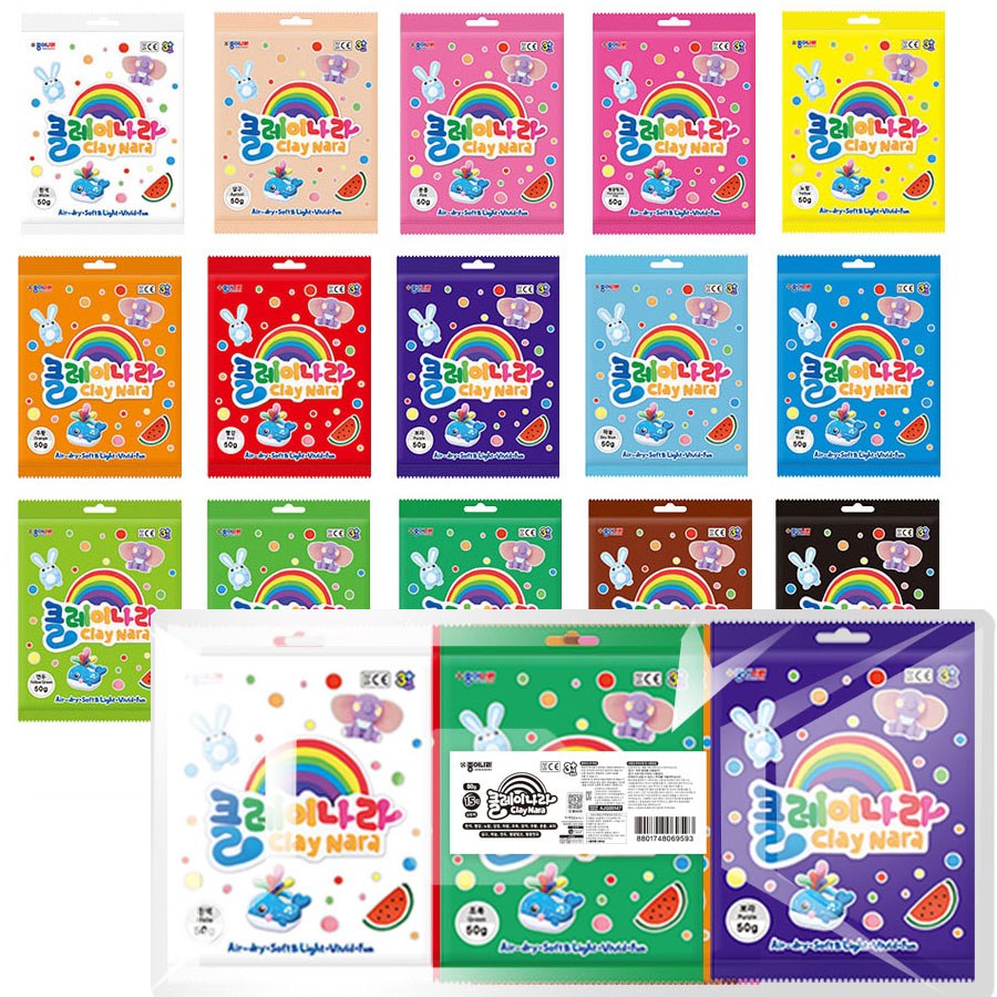 종이나라 클레이나라 50g 실링백 15색세트 점토 찰흙 아이클레이 16,500원