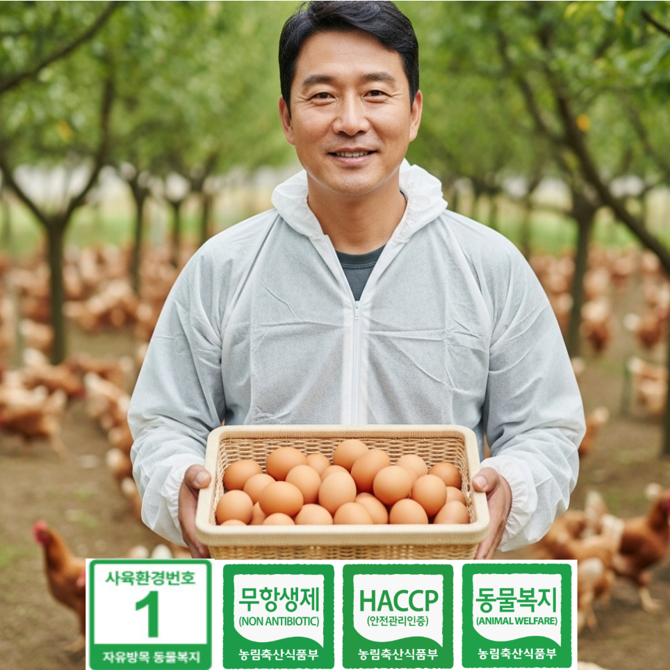 [오복농장] 난각1번 자연방사 유정란 무항생제 무농약 HACCP 계란 동물복지, 1개, 40구 24,900원