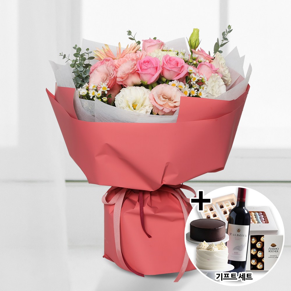 꽃다발 선물 기념일 GIFT 세트상품 (핑크장미 b-0064) 케이크 빼빼로 샴페인 초콜릿 사탕 선택 전국당일배송 생일 생신 이벤트 79,800원