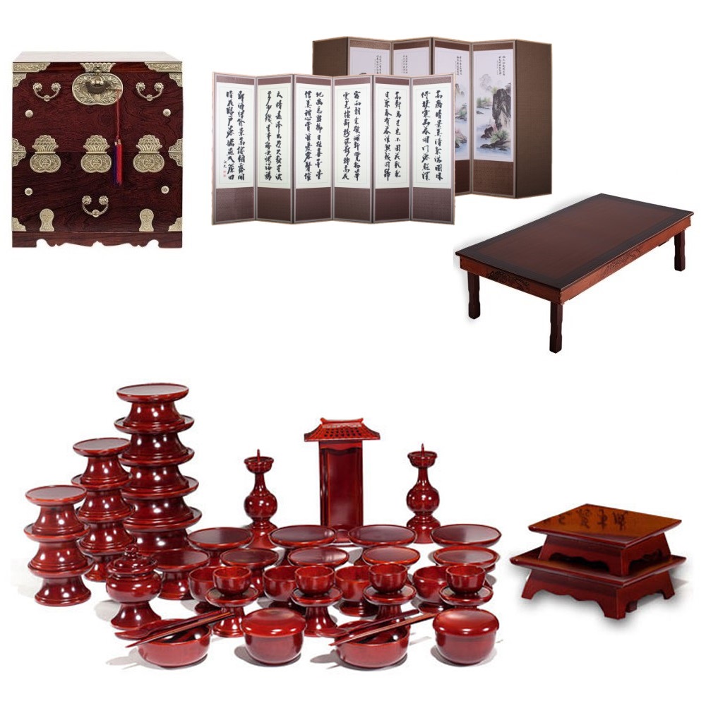 패키지 문화재 오리목 제기 49p + 남원 오동나무 앞닫이 제기함 + 남원목기공예 옥비단 산수화 추사한시 6폭 병풍 + 남원 춘향골 직교자상 80-120 829,000원