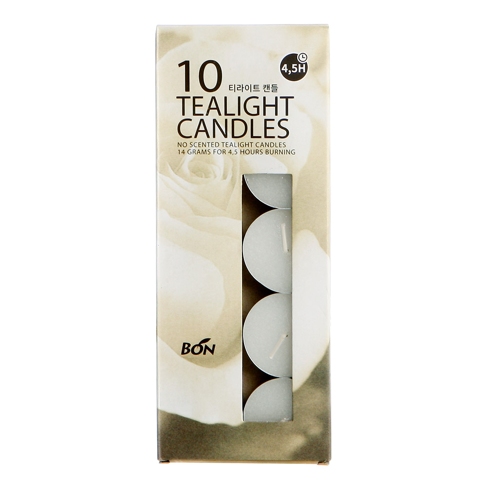 티라이트 10개 4.5시간연소 BON Candle 무향 하양(흰색) 양초, 무향, 14g, 1세트 1,500원