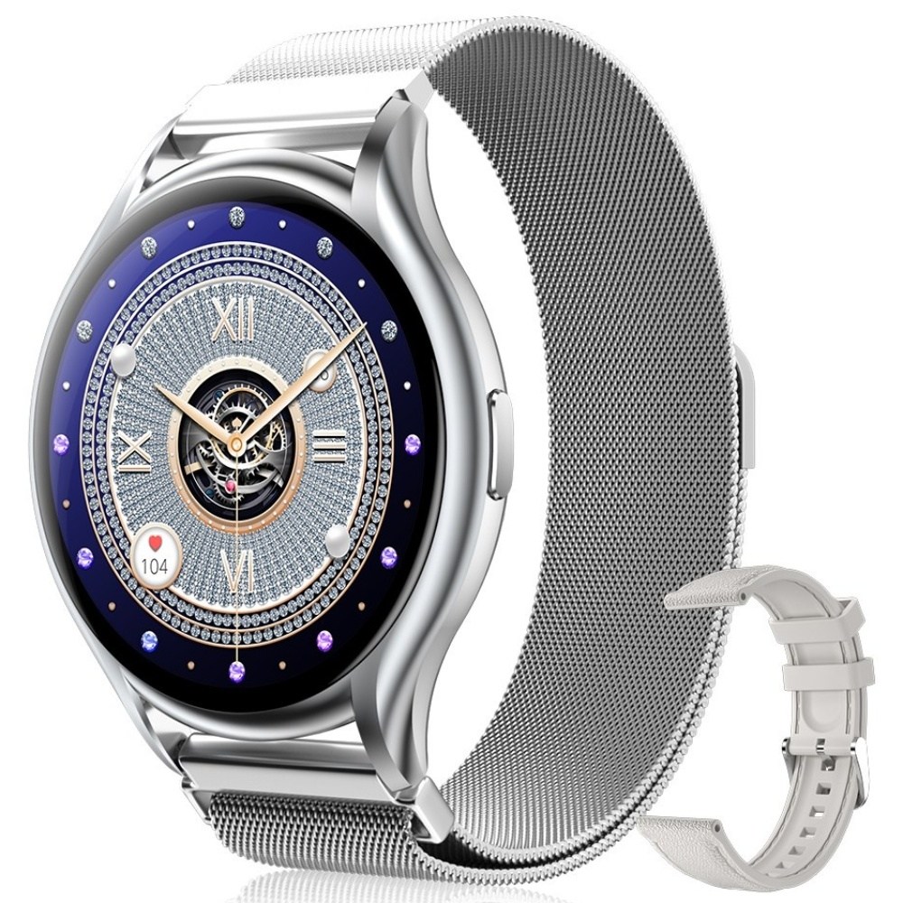 WAPiK 블루투스 스마트워치 Y2 여성 손목시계 가죽시계 AMOLED, 실버, 3.6cm, GPS + 블루투스 49,900원