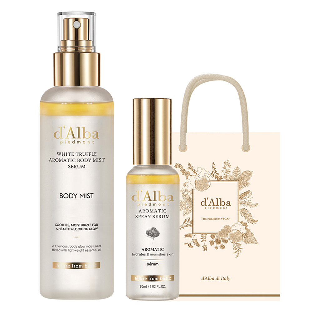 [비건뷰티] 달바 화이트 트러플 퍼스트 아로마틱 스프레이 세럼 60ml + 아로마틱 바디 미스트 세럼 180ml + 기프트백 39,900원
