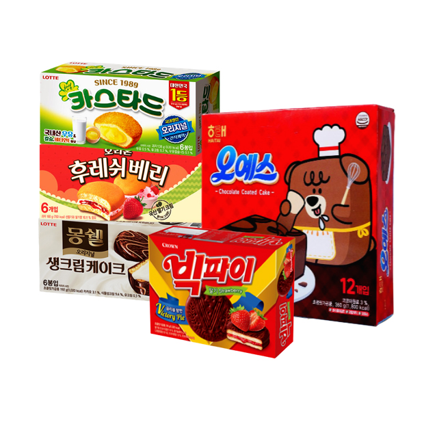오예스 12p + 몽쉘생크림 6p + 카스타드 6p + 후레쉬베리 6p + 빅파이 12p, 과자 5종, 1세트 20,800원