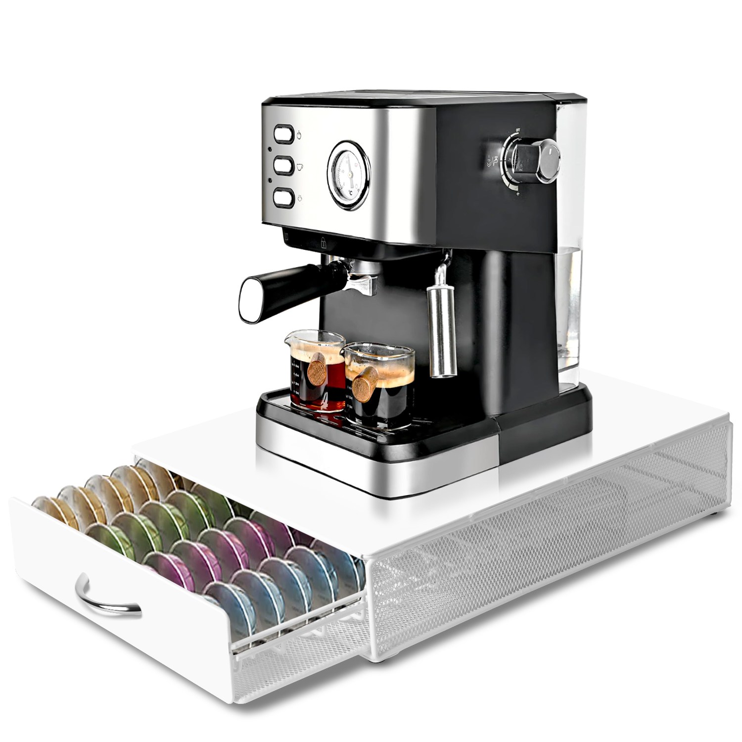 모던마켓 홈 수납정리 프리미엄 탄소강 다용도 커피머신 스탠드 캡슐커피 수납정리함 40구, 1개, 화이트 33,900원
