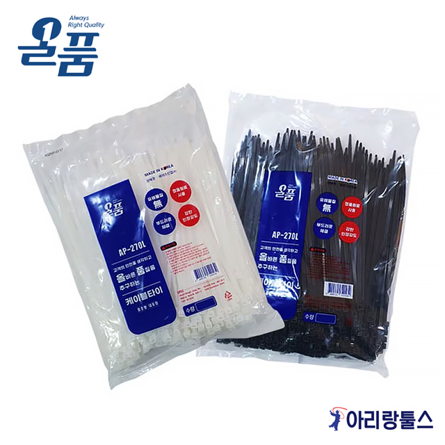 올품 케이블타이 전선타이 전선정리 고정작업 백색 흑색 140-370MM 옵션선택, 1개, 흑색 12,320원
