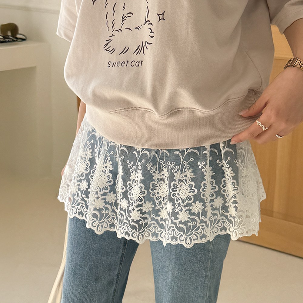 데일리앤 아칼리 밴딩 자수 레이스 미니 레이어드 스커트 힙커버 사계절 치마 12,800원